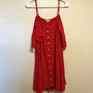 Red dress, size large but runs big, hangs off shoulders